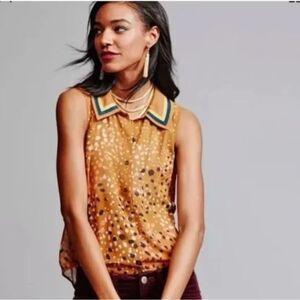 Cabi Mustard Yellow Kensington Proper Cheers Sleeveless Sheer Blouse